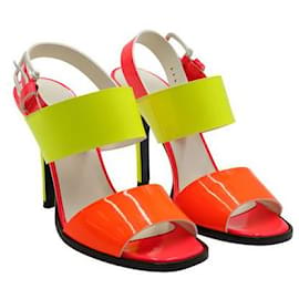 Autre Marque-Designer Contemporâneo Neon Amarelo, Sandálias de salto alto rosa e laranja-Multicor