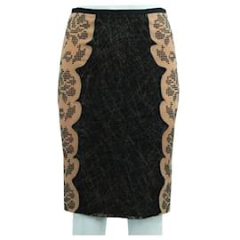 Bottega Veneta-Bottega Veneta Black/Nude Pencil Skirt With Embellishments-Flesh