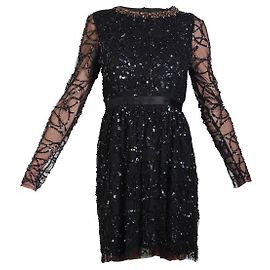 NEEDLE & THREAD Long Black Diamond Sequin Dress Black