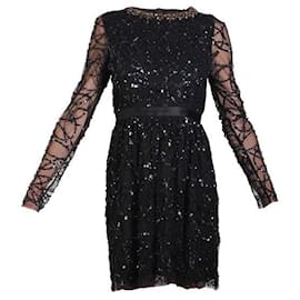 Needle & Thread-NEEDLE & THREAD Long Black Diamond Sequin Dress-Black