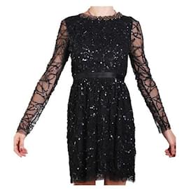 Needle & Thread-NEEDLE & THREAD Long Black Diamond Sequin Dress-Black