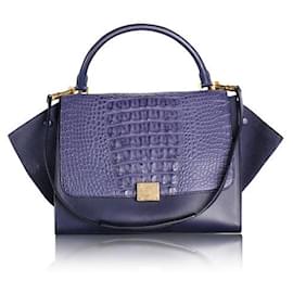 Céline-CELINE Trapez-Einkaufstasche aus blauem Pythonleder und Wildleder-Blau