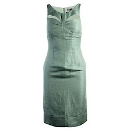 Fendi-FENDI Robe découpée en lin vert-Vert