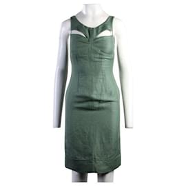 Fendi-FENDI Robe découpée en lin vert-Vert