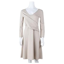 Autre Marque-Contemporary Designer Ruched Midi 3/4 Sleeve Dress-Beige