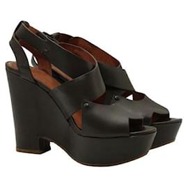 Autre Marque-Contemporary Designer Brown Leather Wedge Sandals-Brown