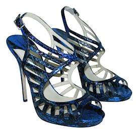 Jimmy Choo-Jimmy Choo Blue Snakeskin Leather Caged Sandals-Other