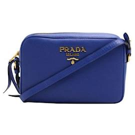 Prada-Prada Bandoliera Umhängetasche aus Saffiano-blauem Leder-Blau