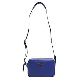 Prada-Prada Bandoliera Saffiano Blue Leather Cross Body Bag-Blue