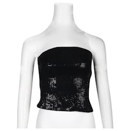 Autre Marque-Contemporary Designer Black Sequined Strapless Party Top-Black