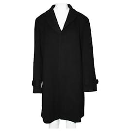 Autre Marque-Contemporary Designer Black Coat With Leather Trimms-Black