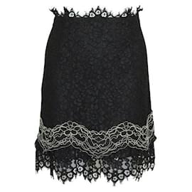 Sandro-Sandro Black Lace Skirt With White Detail-Black