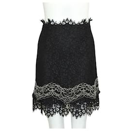 Sandro-Sandro Black Lace Skirt With White Detail-Black