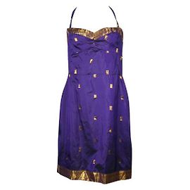Anna Sui - Robe à col licou violet et doré Multicolore