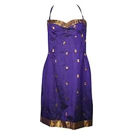Anna Sui-Anna Sui Neckholder-Kleid in Lila und Gold-Mehrfarben