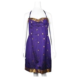 Anna Sui-Anna Sui Neckholder-Kleid in Lila und Gold-Mehrfarben