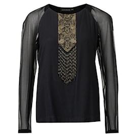 Autre Marque-Contemporary Designer Sheer Sleeves With Gold Embellishments-Black