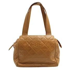 Chanel-Chanel Vintage Tan Quilted Shoulder Bag-Brown