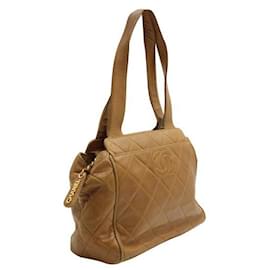 Chanel-Chanel Vintage Tan Quilted Shoulder Bag-Brown
