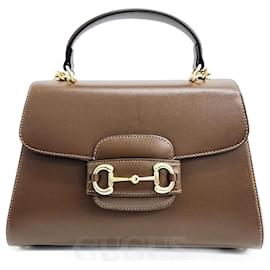 Gucci-GUCCI  Horsebit 1955 tote and shoulder bag (702049)-Brown