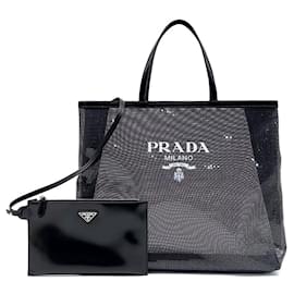 Prada-Prada – Tragetasche aus Netzstoff mit Pailletten-Schwarz