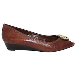 Tory Burch-Tory Burch Brown Leather Low Wedges-Braun