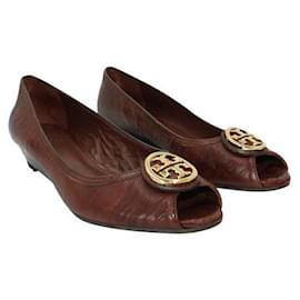 Tory Burch-Tory Burch Brown Leather Low Wedges-Braun
