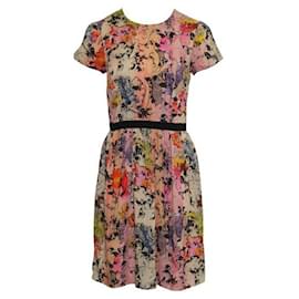 Autre Marque-Zeitgenössisches Designer-Kurzarm-Kleid mit Multi-Print-Mehrfarben