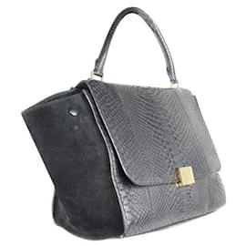 Céline-CELINE Tote mediano trapecio de pitón negro-Negro