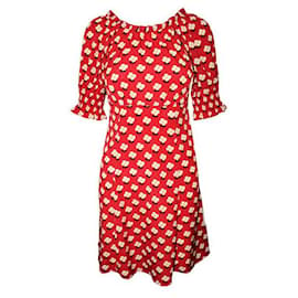 Autre Marque-CONTEMPORARY DESIGNER Red Print Dress with Delicate V-neckline-Red