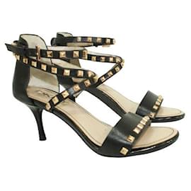 Autre Marque-CONTEMPORARY DESIGNER Elegant Black Sandals with Gold Studs-Black
