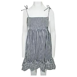 Tory Burch-Tory Burch Checked Dress with Embroidery-Blue
