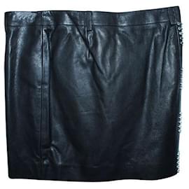Autre Marque-CONTEMPORARY DESIGNER Black Leather Skirt with Studs Accent-Black