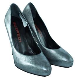 Autre Marque-CONTEMPORARY DESIGNER Silver Pump With lined Heel Effect-Silvery