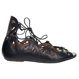 Autre Marque-CONTEMPORARY DESIGNER Leather Lace Up Sandals-Black