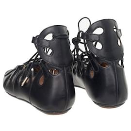 Autre Marque-CONTEMPORARY DESIGNER Leather Lace Up Sandals-Black