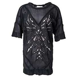 Autre Marque-CONTEMPORARY DESIGNER Sheer Patterned Tshirt Top-Black
