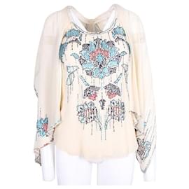 Diane Von Furstenberg-DIANE VON FURSTENBERG Silk Tank Top with Maya Embroideries-Beige