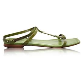 Autre Marque-CONTEMPORARY DESIGNER Green T-Strap Flat Sandal-Green