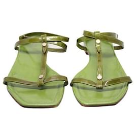Autre Marque-CONTEMPORARY DESIGNER Green T-Strap Flat Sandal-Green