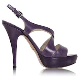 Prada-PRADA Purple Leather Strappy High Heel Sandals-Purple