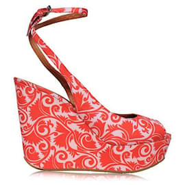 Autre Marque-CONTEMPORARY DESIGNER Pink Printed SatinÂ Wedges Sandals With Peep-Toe-Pink