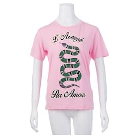 Gucci-GUCCI – T-Shirt mit Schlangenprint in Rosa-Andere