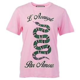 Gucci-GUCCI – T-Shirt mit Schlangenprint in Rosa-Andere