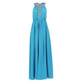 Autre Marque-CONTEMPORARY DESIGNER Turquoise Long Sleeves Dress with Embellishment-Blue