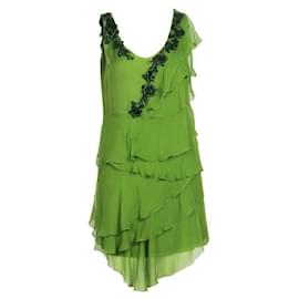 Alberta Ferretti-ALBERTA FERRETTI Vestido verde sem mangas com enfeite de miçangas-Verde
