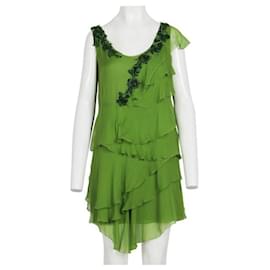 Alberta Ferretti-ALBERTA FERRETTI Grünes ärmelloses Kleid mit Perlenverzierung-Grün