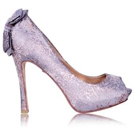 Autre Marque-CONTEMPORARY DESIGNER Pink Grey Printed Heels With Bow-Multiple colors