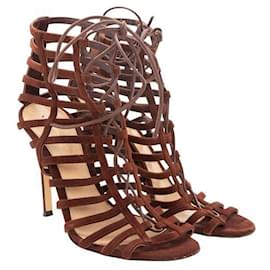 Gianvito Rossi-Gianvito Rossi Lace Up Caged Gladiator Heel-Bordò