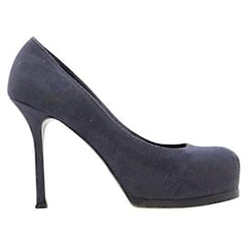 Yves Saint Laurent-Zapatos de tacón de mezclilla azul con plataforma de Yves Saint Laurent-Azul